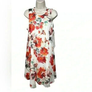 Calvin Klein floral print trapeze shift orange